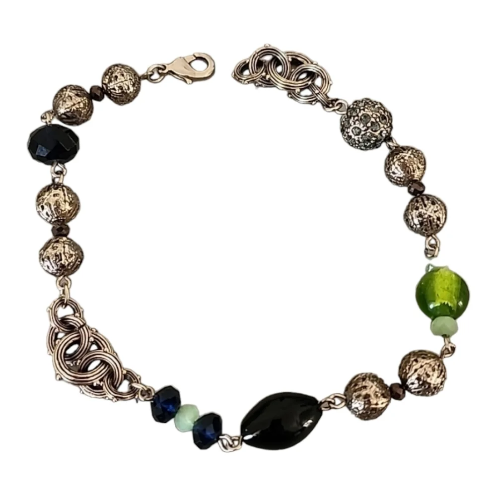 VINTAGE Chunky Glass Bead Charm Bracelet Anklet Boho Moroccan Style Statement - Picture 5 of 16